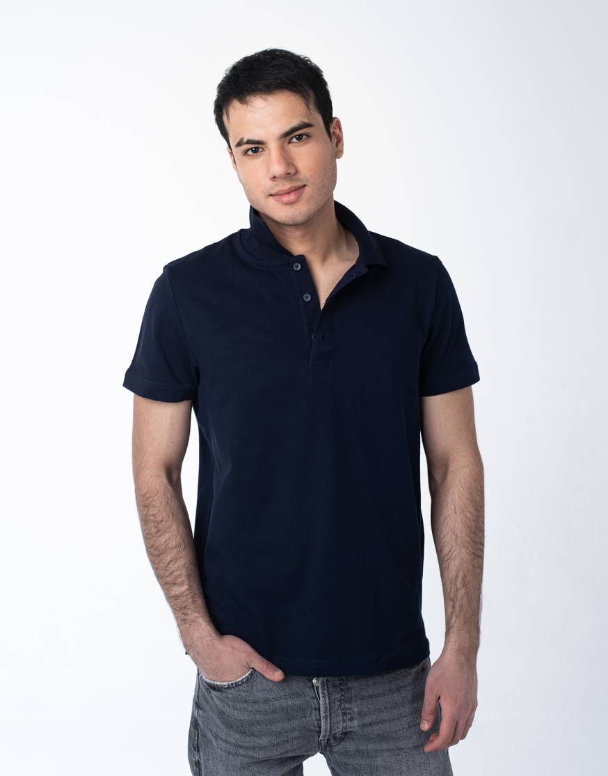 Мужская рубашка ПОЛО с эластаном тёмно-синяя оптом